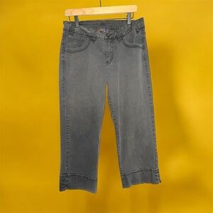 Jag Stretch Women's Wide Leg Cropped Jeans Black Size 12 Button Pockets Mid Rise